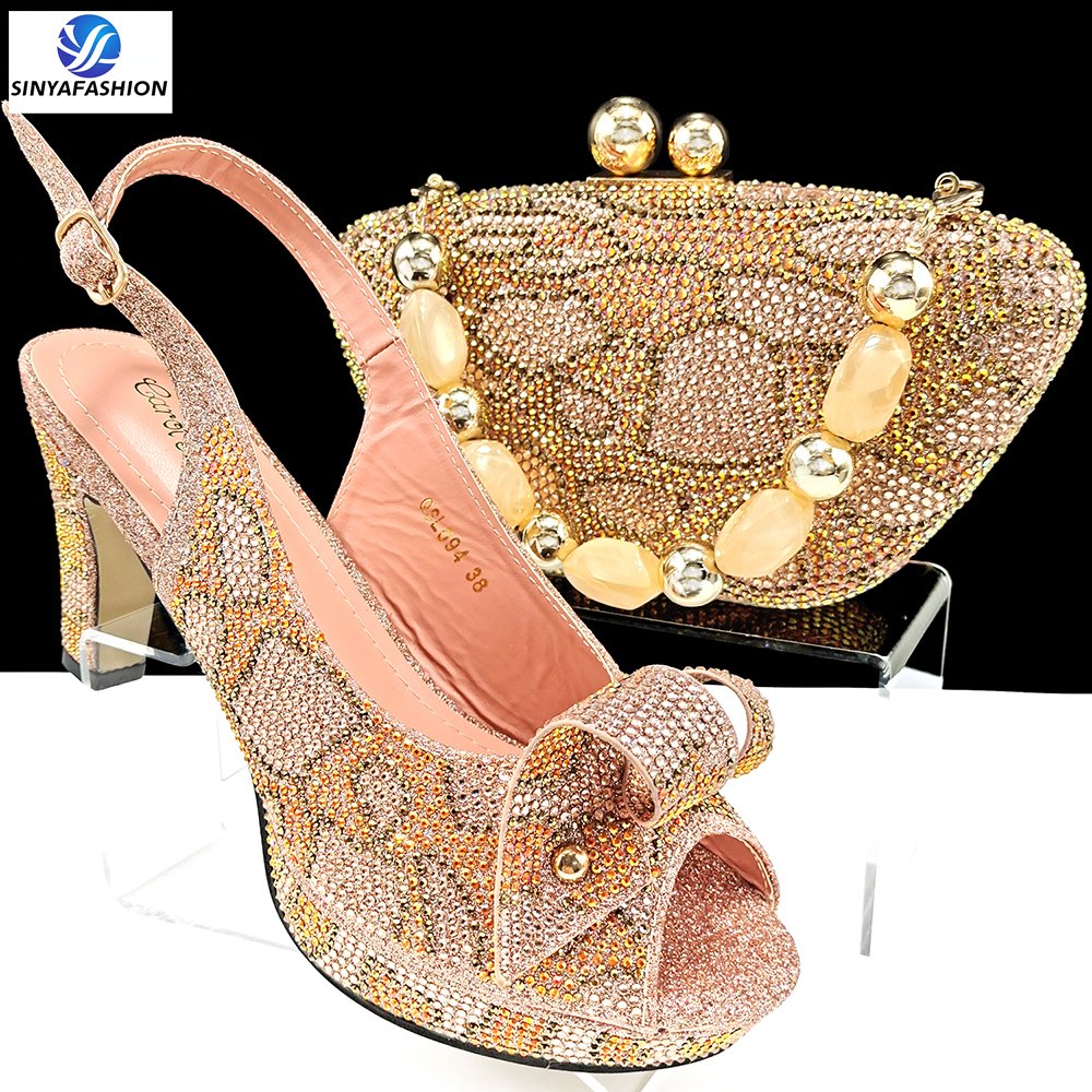 Beautiful New Design Shoes Bag Set With Stones High Quality Ladies Italy Shoes And Matching Bag Set
