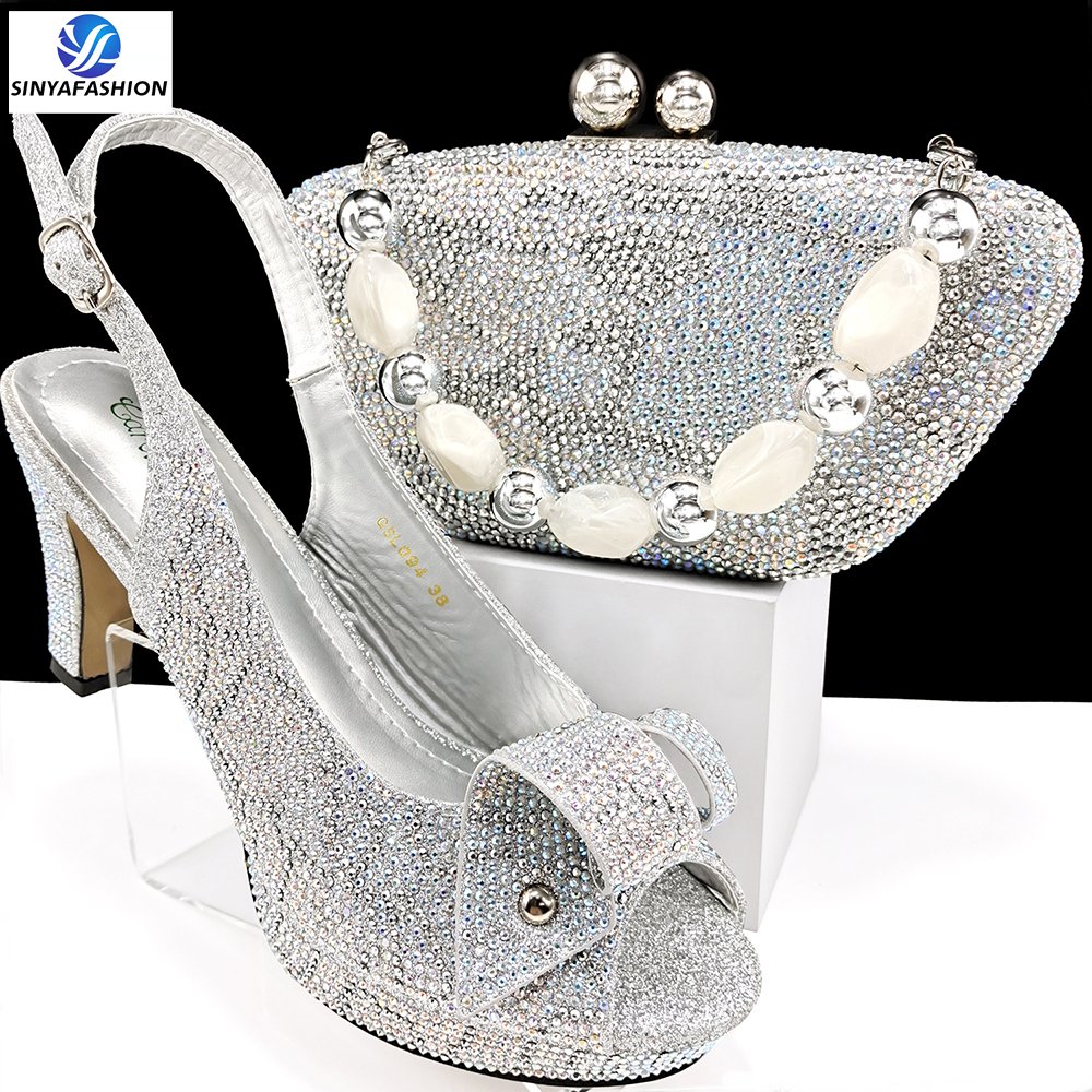 Beautiful New Design Shoes Bag Set With Stones High Quality Ladies Italy Shoes And Matching Bag Set