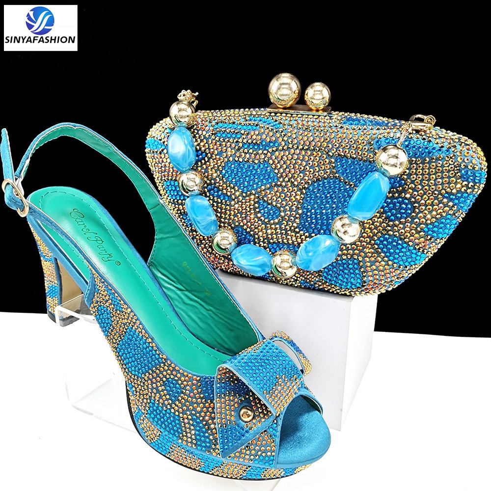 Beautiful New Design Shoes Bag Set With Stones High Quality Ladies Italy Shoes And Matching Bag Set