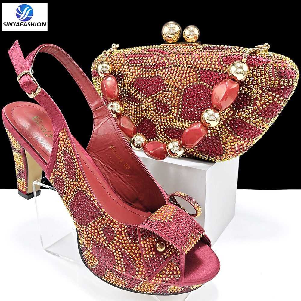 Beautiful New Design Shoes Bag Set With Stones High Quality Ladies Italy Shoes And Matching Bag Set
