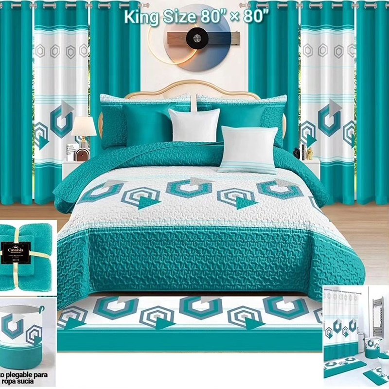luxury 27pieces set bedspread king size in stock quilts with curtains customized 100% cotton bed cover