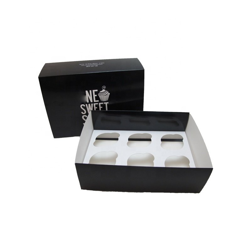 Custom Logo Food Grade Black Match Box Style Cupcake Boxes And Inserts Packaging Boxes Food