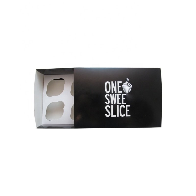 Custom Logo Food Grade Black Match Box Style Cupcake Boxes And Inserts Packaging Boxes Food