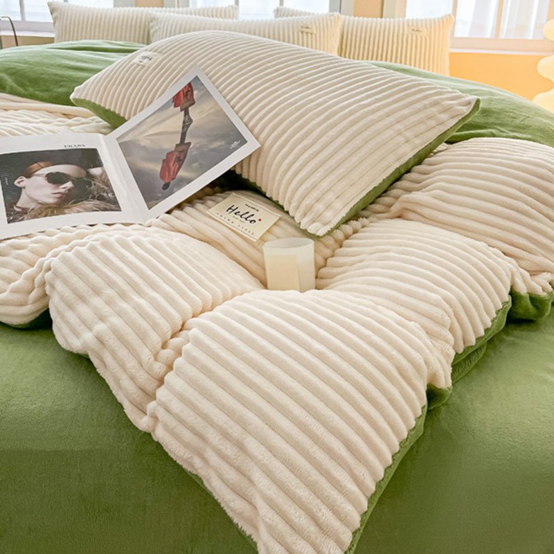 Winter Striped Solid Color Comforter Pillow Cover Plush Bed Fitted Sheet Double Sided Thick Fleece Duvet Cover