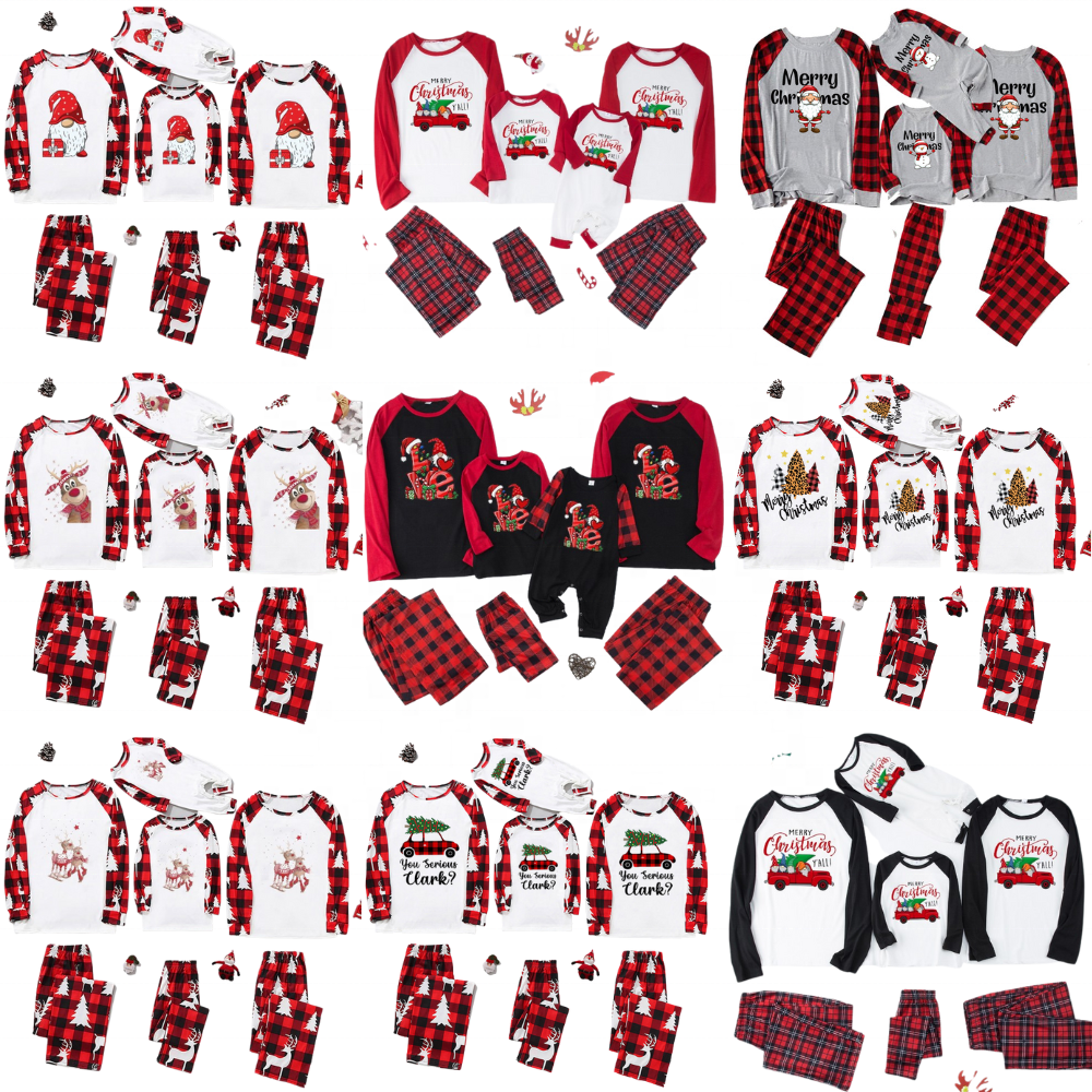 High Quality Family Christmas Pajamas Matching Cotton Plus Size Cartoon Kid Entire Family Sleepwear With Dog