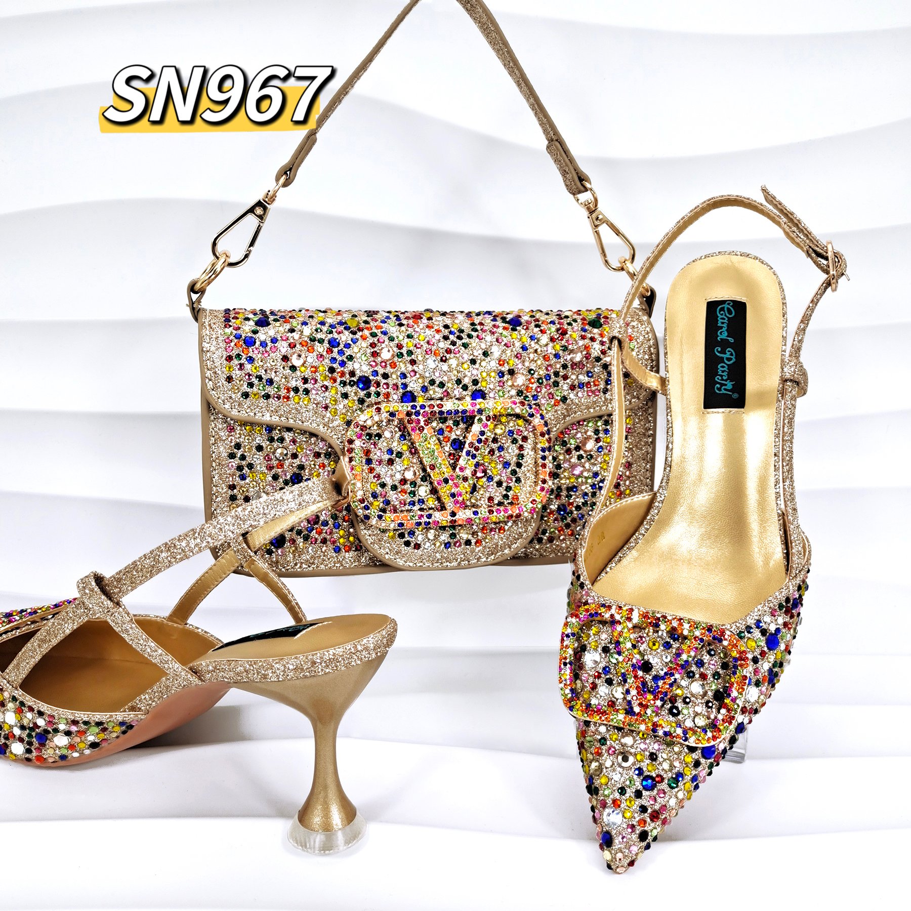 High quality african designer Italian high heel shoes and bag set to match gold nigeria party shoe chain beads matching bags