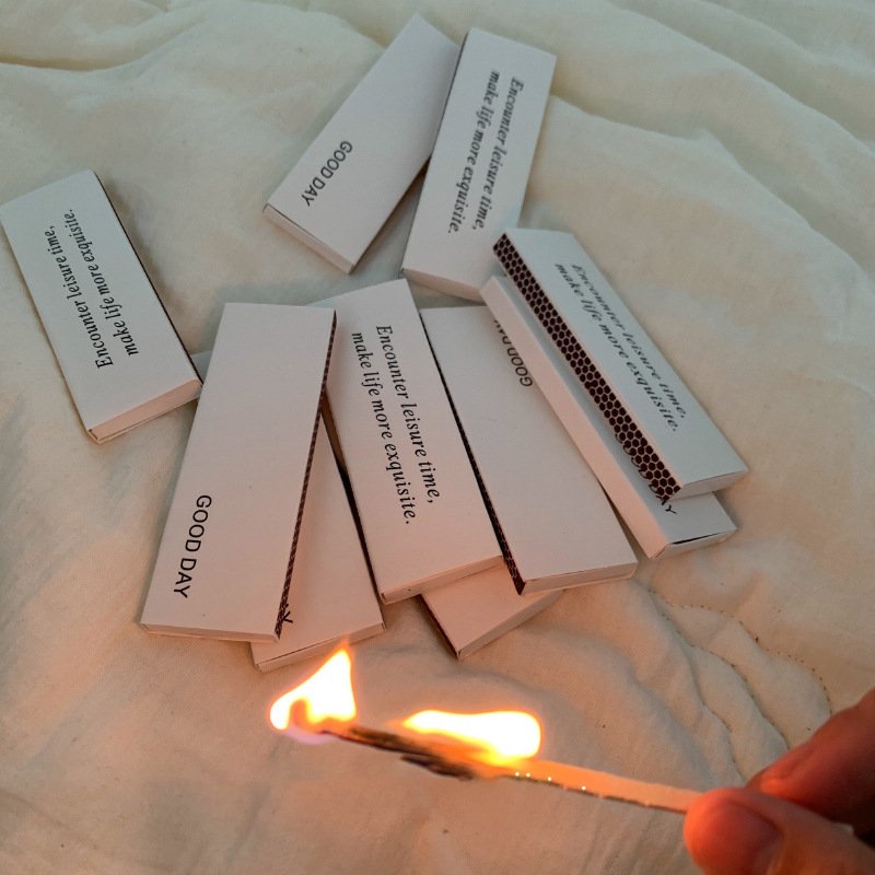 Good quality black wooden match stick custom printing safety paper cardboard matches box with scratch for birthday party