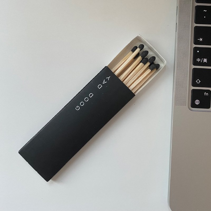 Good quality black wooden match stick custom printing safety paper cardboard matches box with scratch for birthday party
