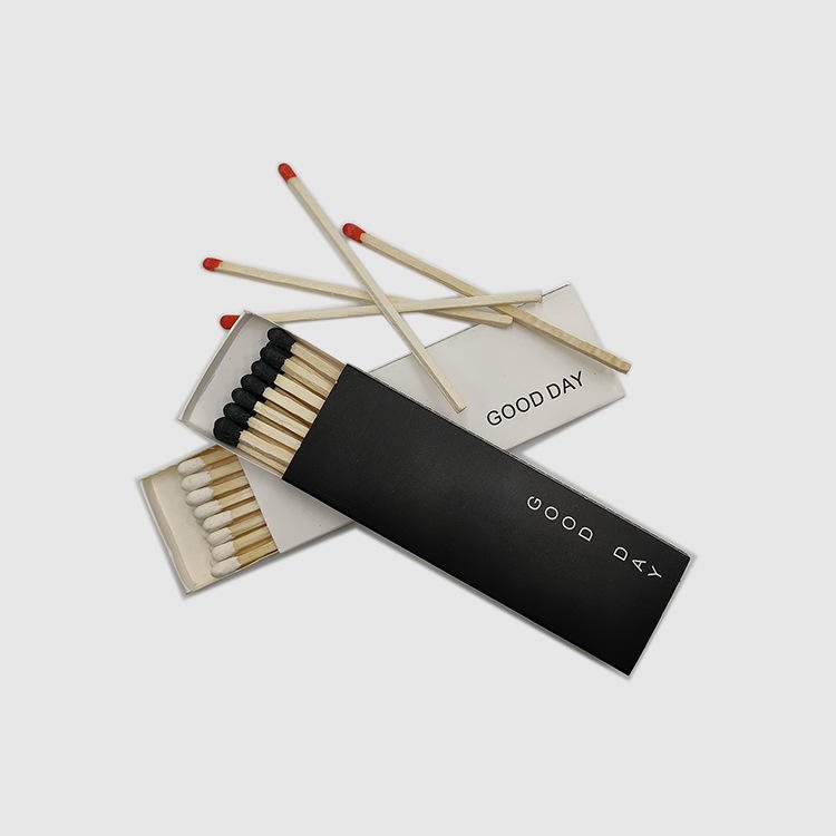 Good quality black wooden match stick custom printing safety paper cardboard matches box with scratch for birthday party