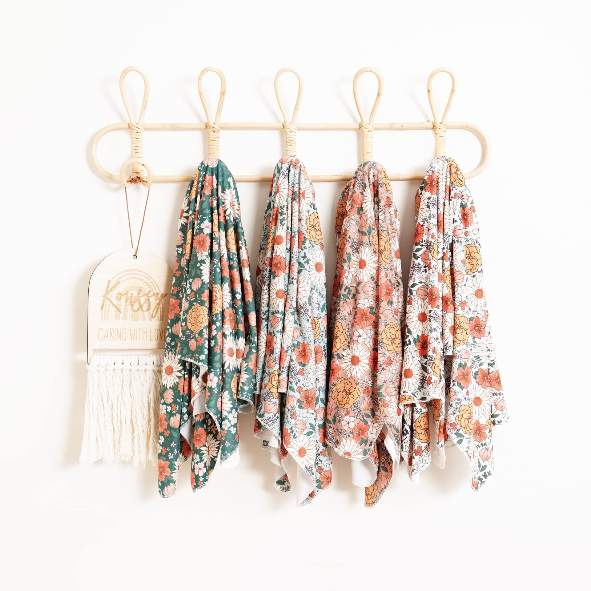 Baby Swaddle Floral Print Swaddle Wrap Baby Newborn Receiving Blanket with Matching Headband and Beanie Set