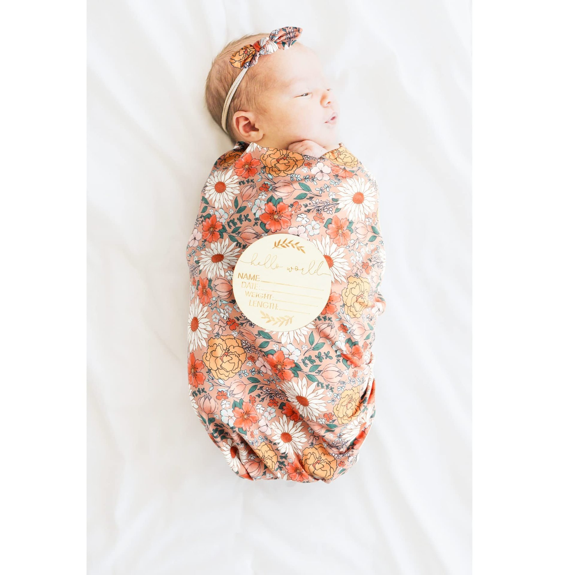 Baby Swaddle Floral Print Swaddle Wrap Baby Newborn Receiving Blanket with Matching Headband and Beanie Set