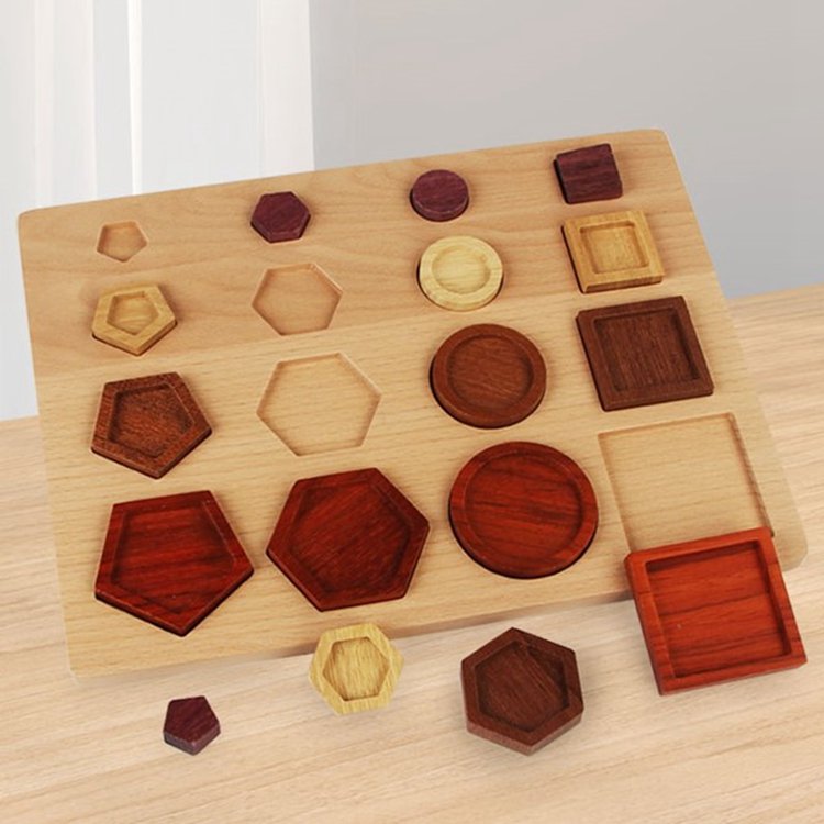 Wood Puzzle Blocks Game kids sensory toy early educational geometric shape matching board