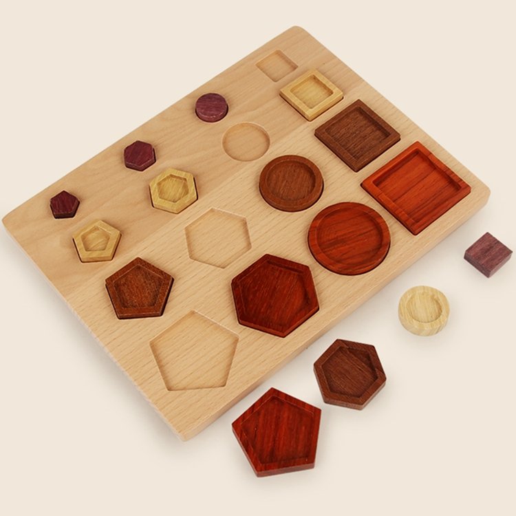 Wood Puzzle Blocks Game kids sensory toy early educational geometric shape matching board