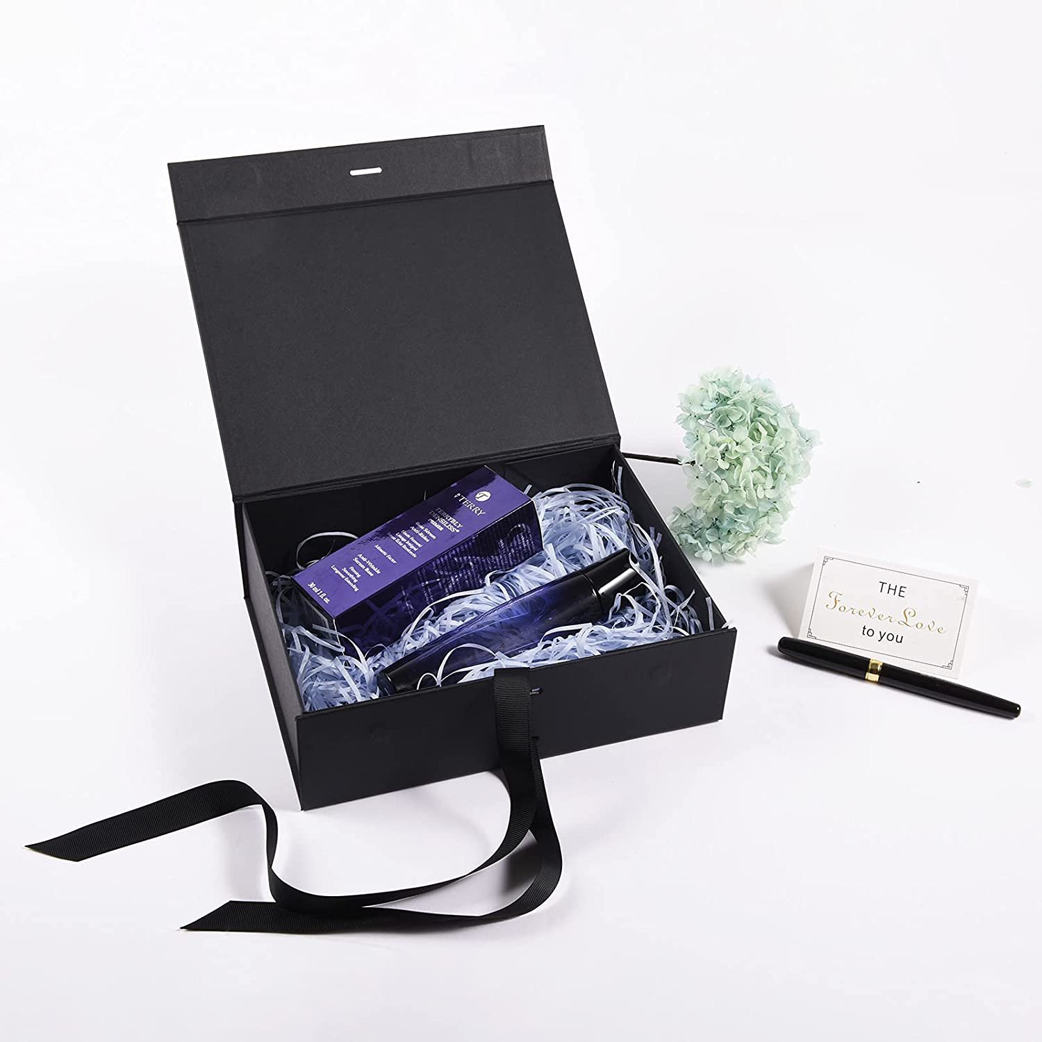 Factory Custom Black Rigid Cardboard Flat Luxury Magnetic Large Folding Storage Paper Gift Box With Ribbon