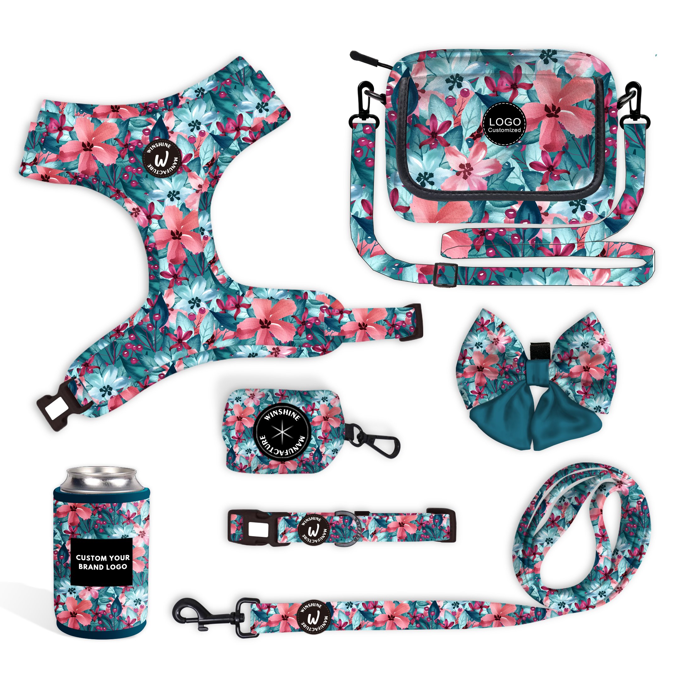 Latest popular collar leash for dog harness matching fashion bag outdoor walking pet with cans cooler