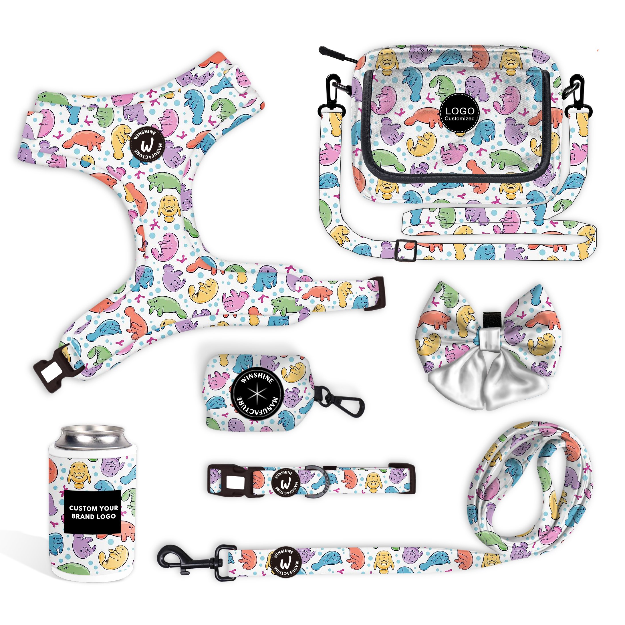 Latest popular collar leash for dog harness matching fashion bag outdoor walking pet with cans cooler