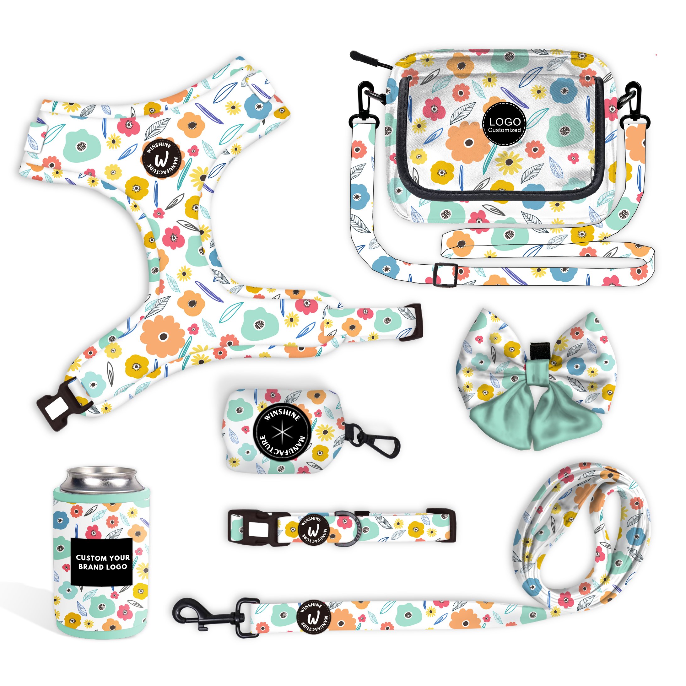 Latest popular collar leash for dog harness matching fashion bag outdoor walking pet with cans cooler