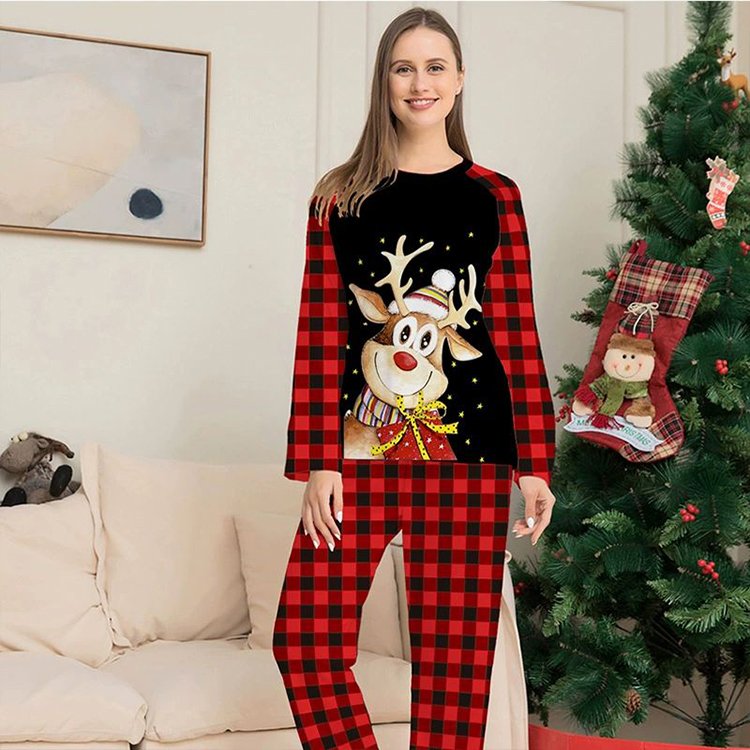 Hot Sale 2024 100% cotton breathable long sleeve matching Christmas outfitsFamily Pajamas womens clothing