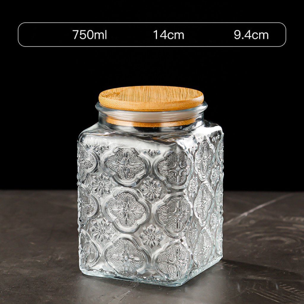 Free match full sizes High borosilicate Glass air tight glass storage jar with bamboo lid 750ml