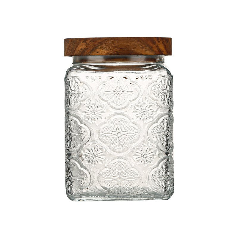 Free match full sizes High borosilicate Glass air tight glass storage jar with bamboo lid 750ml