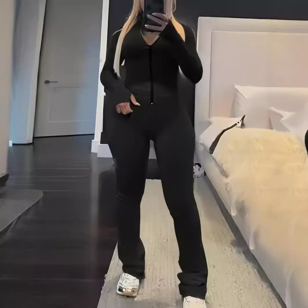 X16549C Casual Sporty 2 Piece Sets Women Cardigan Zip Hoodie+Stacked trousers Matching Autumn Fitness Tracksuits