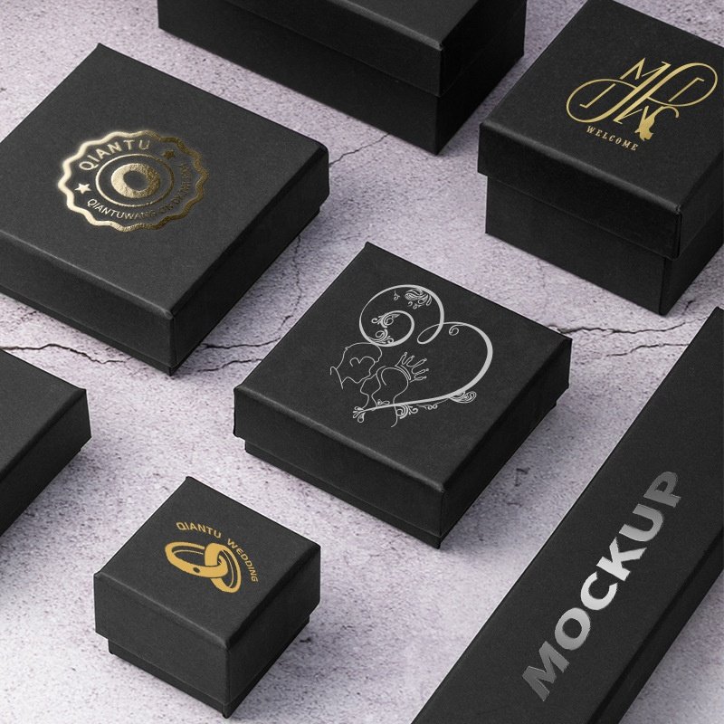 Factory Outlet Kraft Paper Jewelry Box Ring Necklace Box Black Stud Earrings Bracelet Packaging Box Customized