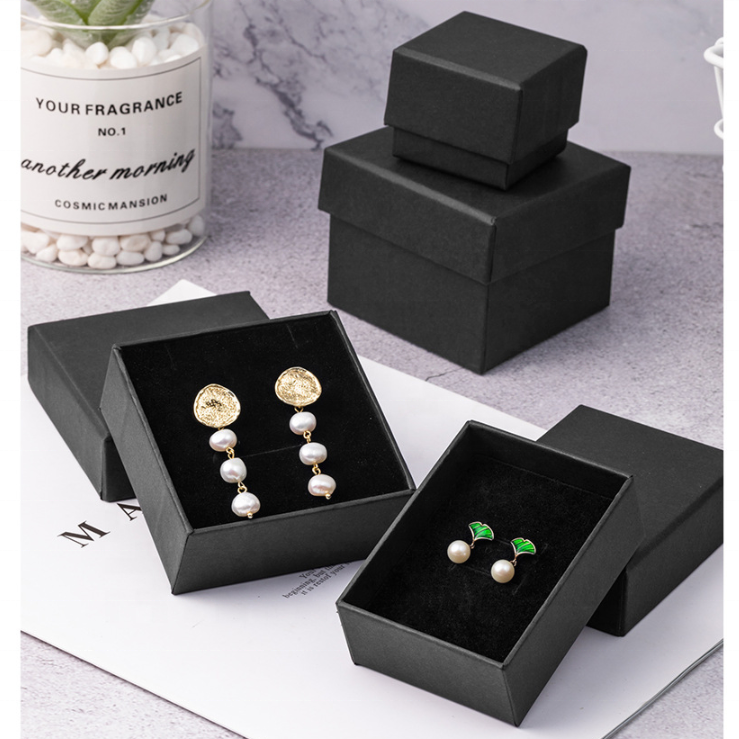 Factory Outlet Kraft Paper Jewelry Box Ring Necklace Box Black Stud Earrings Bracelet Packaging Box Customized