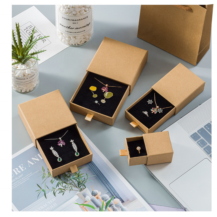 Factory Outlet Kraft Paper Jewelry Box Ring Necklace Box Black Stud Earrings Bracelet Packaging Box Customized