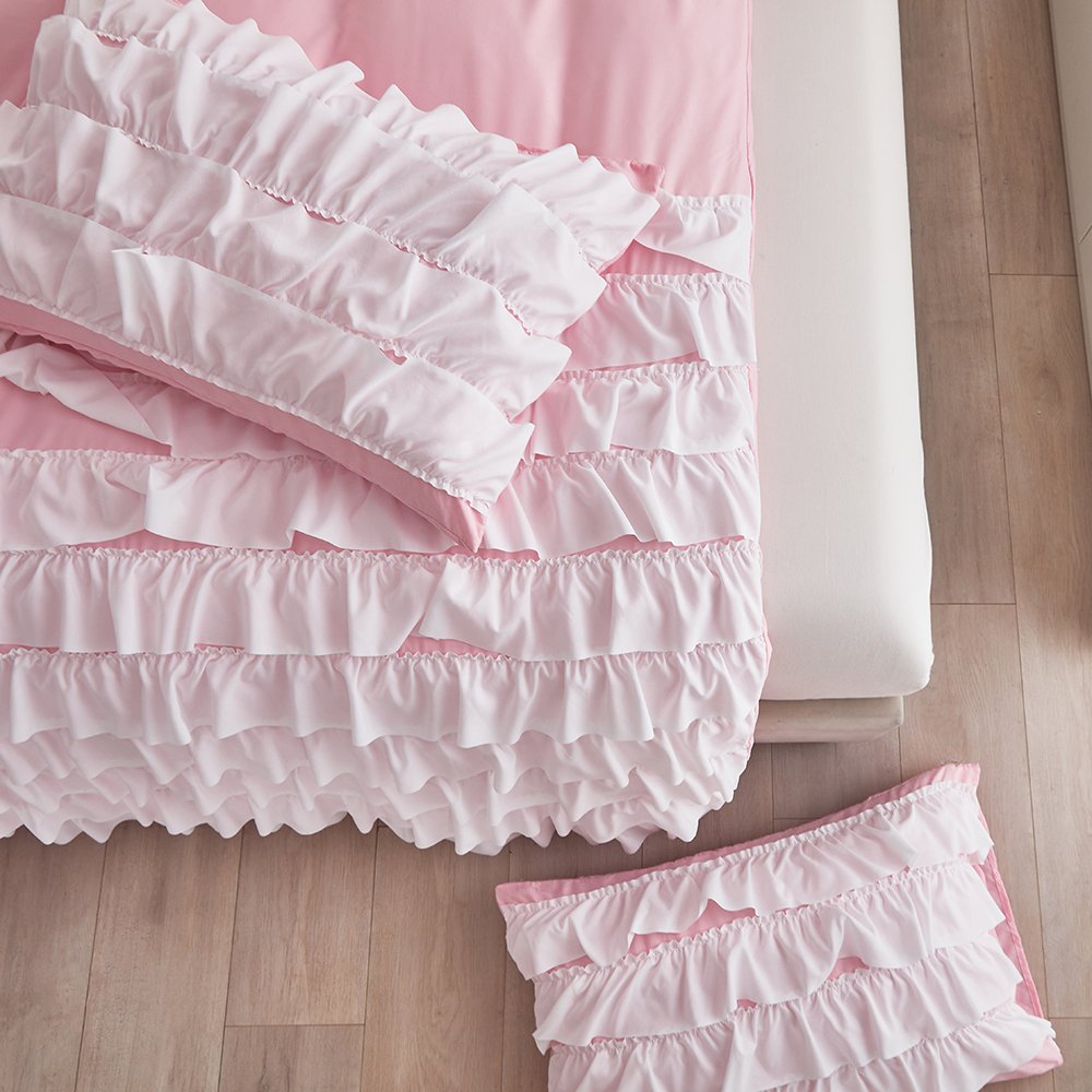Cozy Comforter Casual Waterfall Multi Layer Ruffle All Season cover Soft Bedding Set with Matching Sham, Decorative Pillow