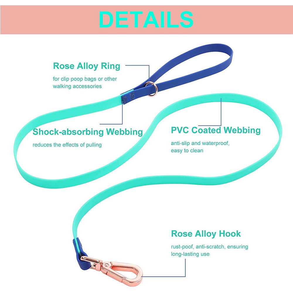 Mix and Match Pink Black Blue Orange Green Durable Flexible PVC Pet Dog Leash with Rose Alloy Hook