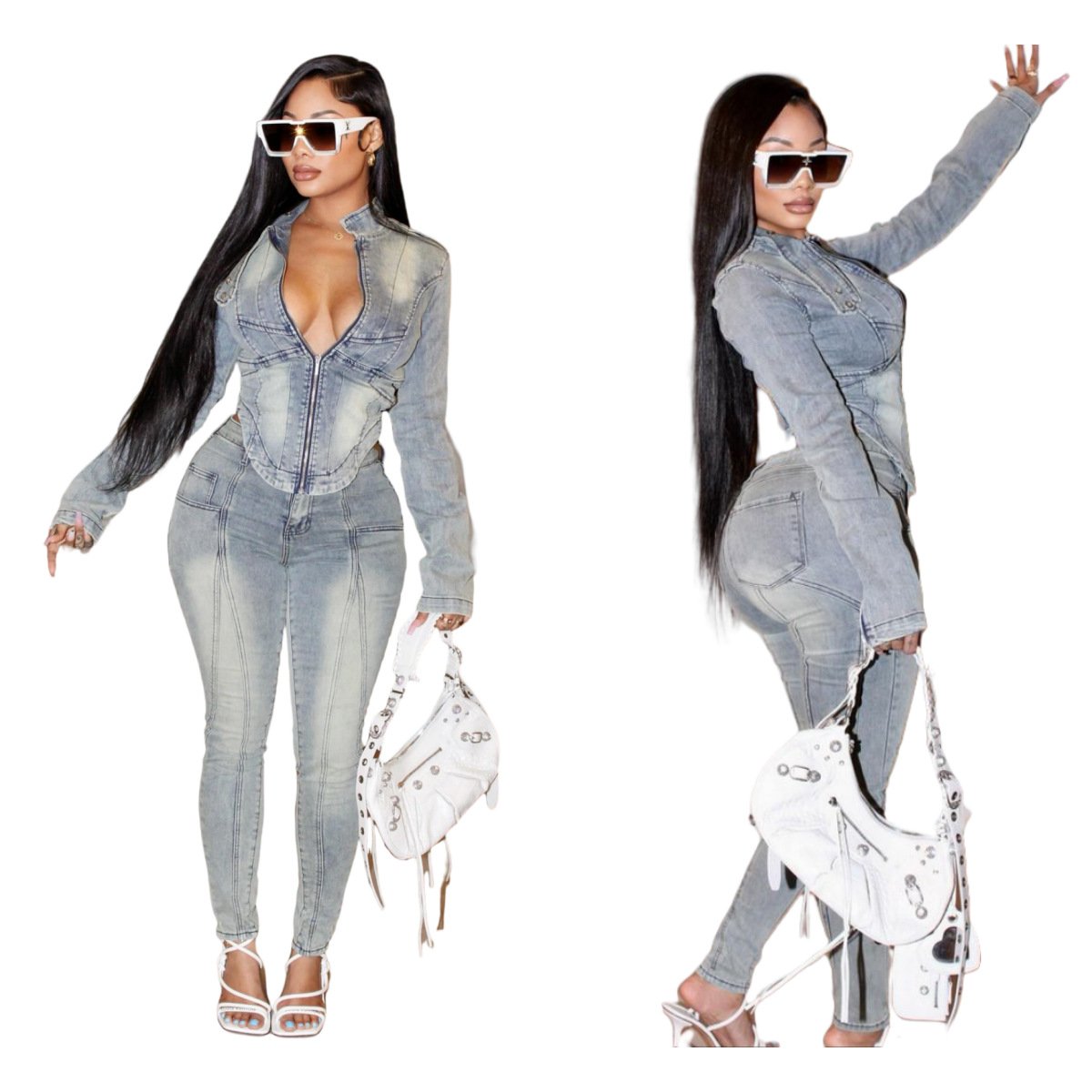 X16295C 2024 autumn and winter Hot sale fashion stretch denim pants suit for women
