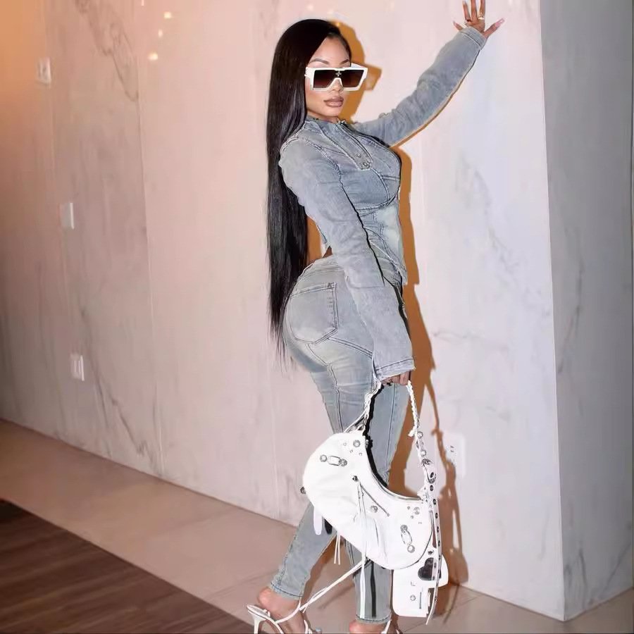 X16295C 2024 autumn and winter Hot sale fashion stretch denim pants suit for women