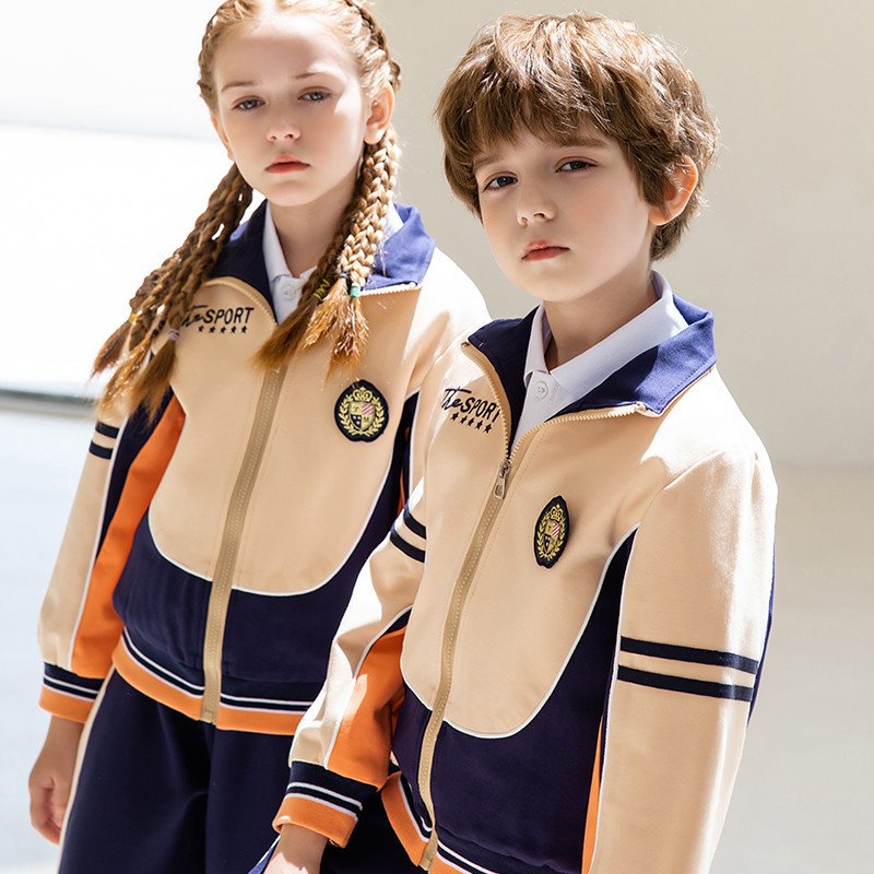 Spring and autumn color matching British style baseball uniform student school uniform sports suit