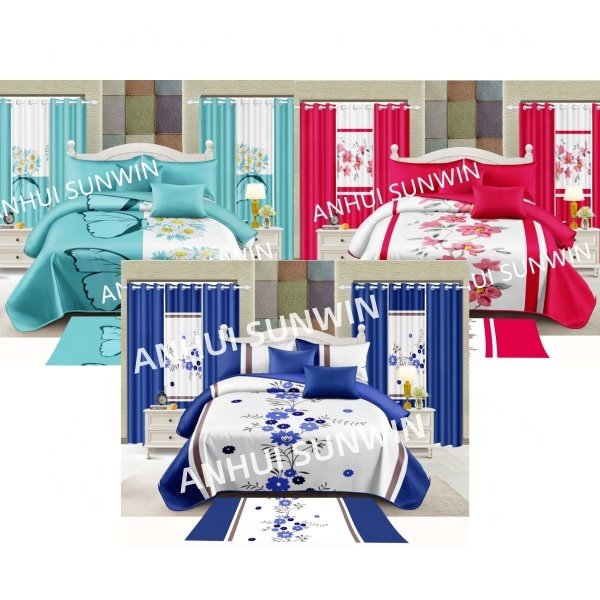 Low MOQ king size bedspread nantong factory bedding sets with matching curtains high quality