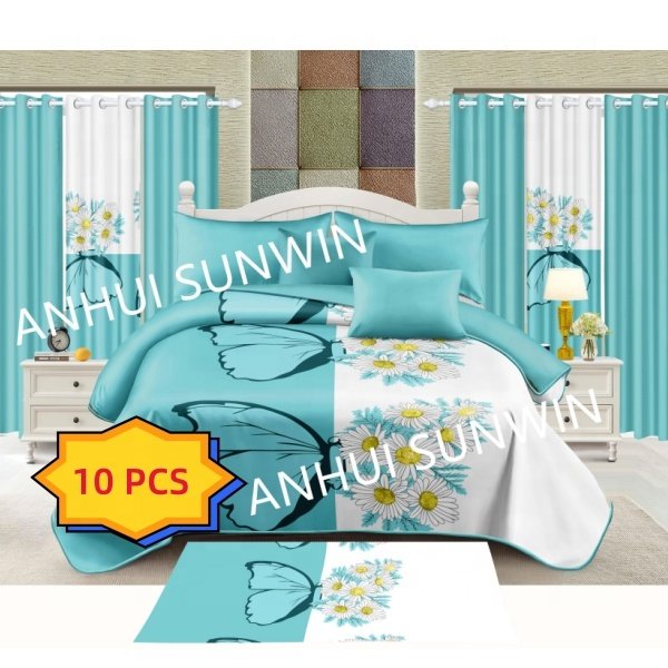 Low MOQ king size bedspread nantong factory bedding sets with matching curtains high quality