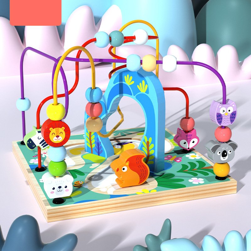 Toddler Wooden Montessori Educational Toy Animal Vehicle Cognition Toys Multifunctional Cube Bead Maze Game Shape Matching Toy