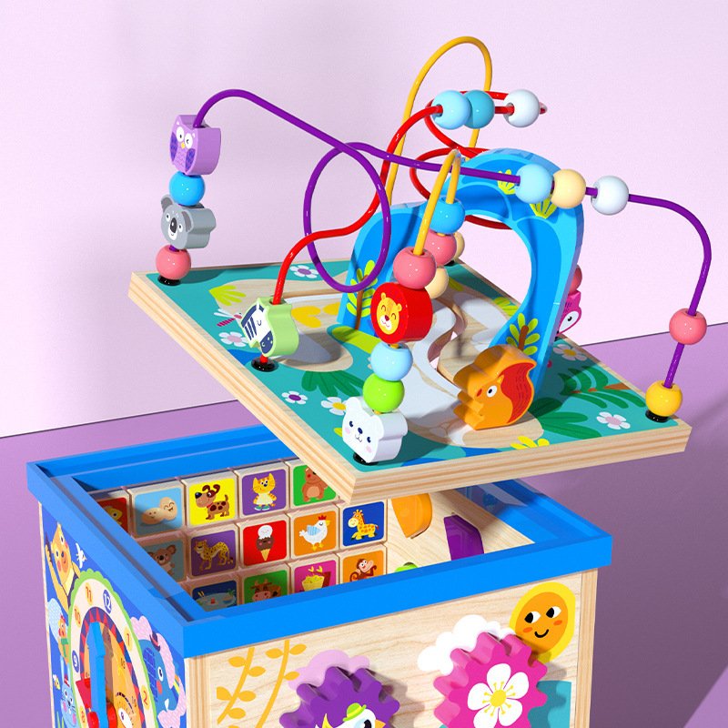 Toddler Wooden Montessori Educational Toy Animal Vehicle Cognition Toys Multifunctional Cube Bead Maze Game Shape Matching Toy