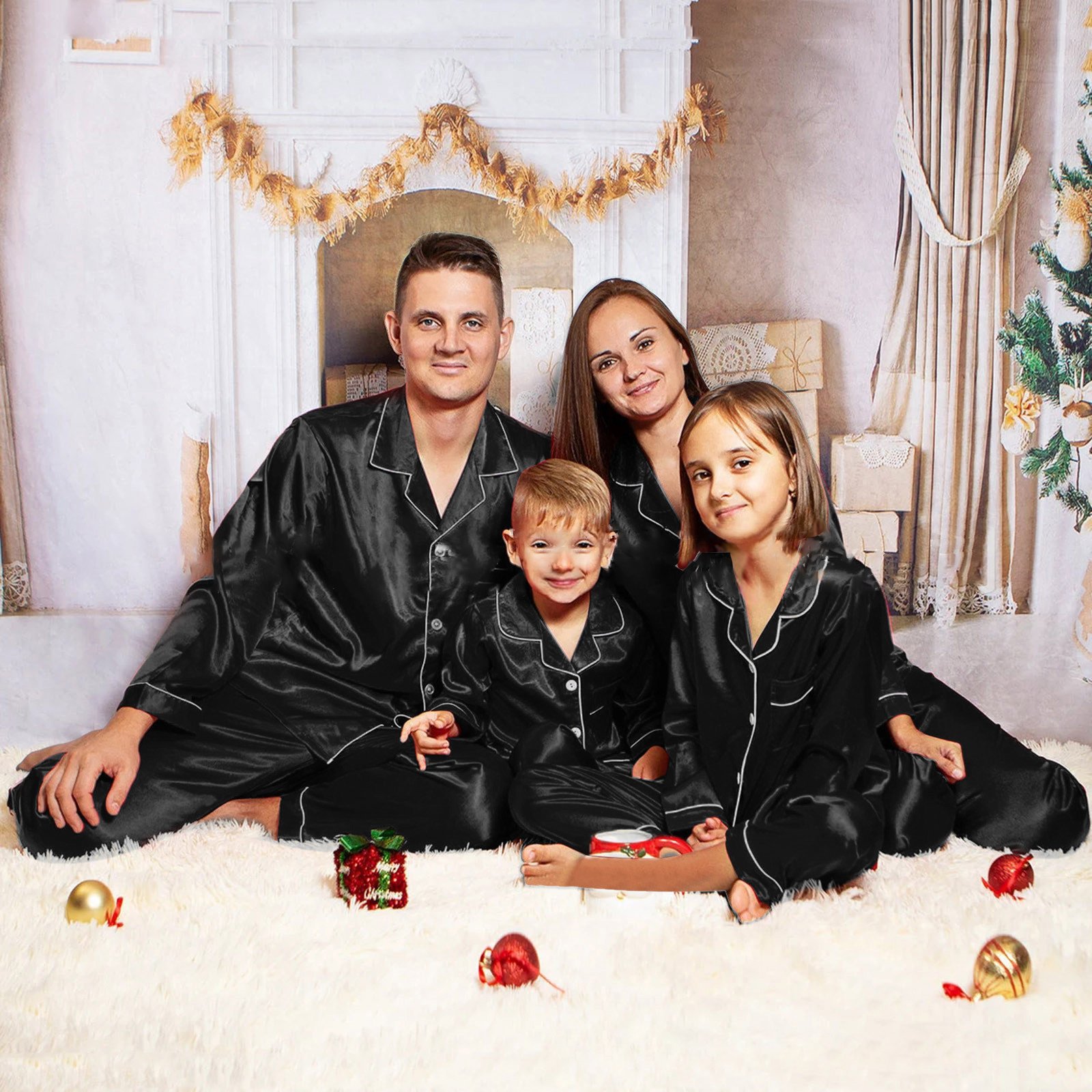 Quality Adults Kids Custom 2 Piece Sleepwear Christmas Party Set Women PJS Set Silk Satin Christmas Family Pajamas Matching Sets