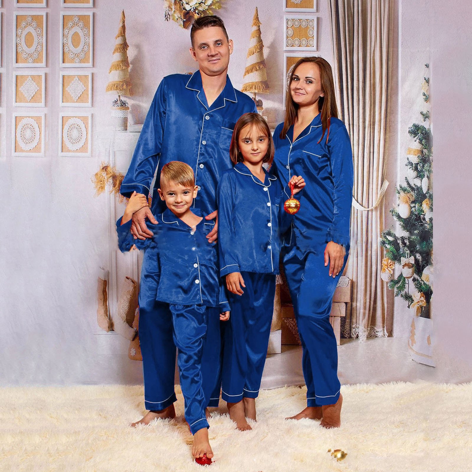 Quality Adults Kids Custom 2 Piece Sleepwear Christmas Party Set Women PJS Set Silk Satin Christmas Family Pajamas Matching Sets