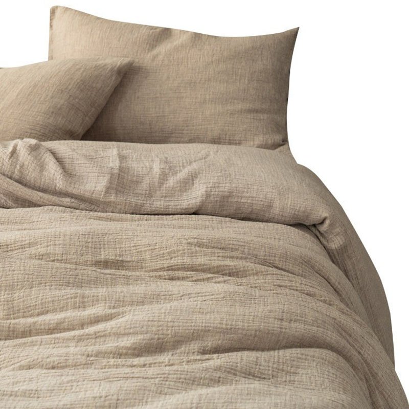 Modern simple Plain cotton and linen double yarn 4pcs Bed Sheet Quilt Cover pillowcases Solid color washable pleats bedding set