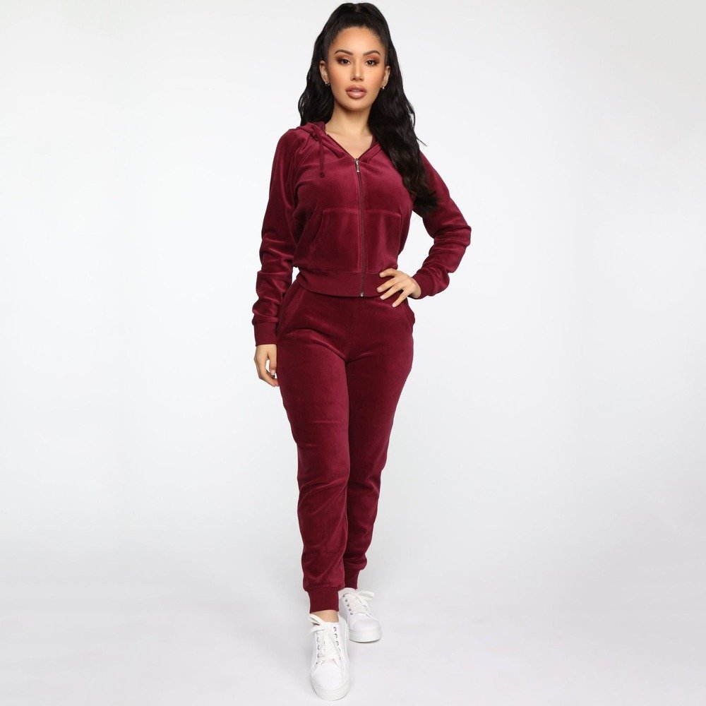 2021 Winter Velvet Tracksuit Zipper Sweatshirt + Track Pants Set Female Activewear Matching Set Joggers Outfit For Women