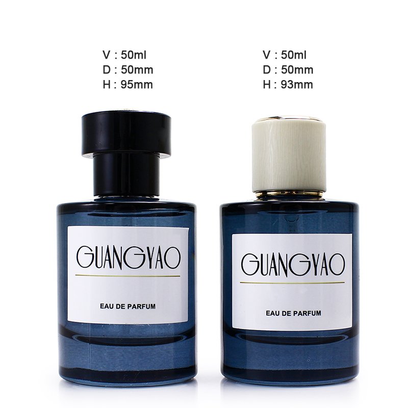 New Hot Factory Price 50ML Custom Cylinder Glass Perfume Bottle with Crimp Sprayer Complete with Matching Lids