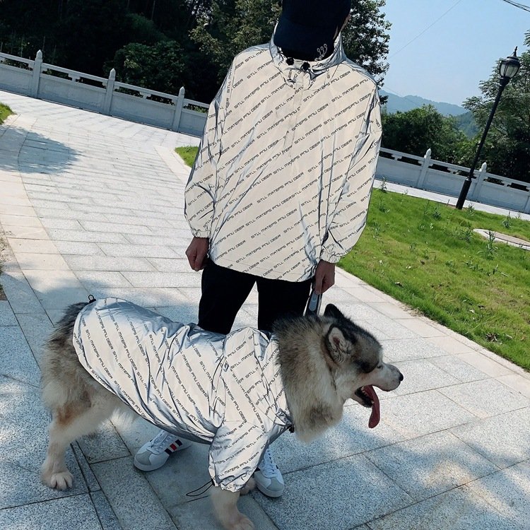 Wholesale reflective night light pet and human owner matching rain coat