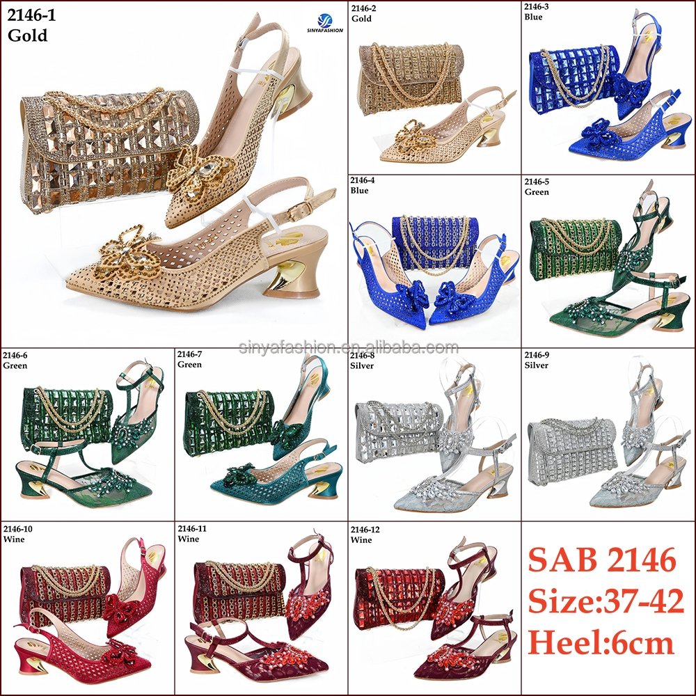 Sinya Luxury Wine Low Heel Italian Women Crystal Wedding Party Shoes And Matching Bags Set For African Women
