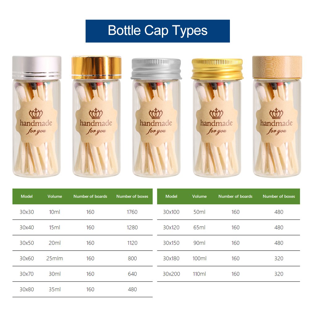 Wholesale Customized Glass Bottle Matches Colored Head Wooden Matchsticks For Match Jar