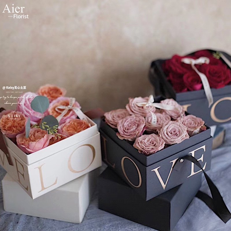 Aierflorist Flower gift box high-grade portable square empty box birthday gift world cover packing box