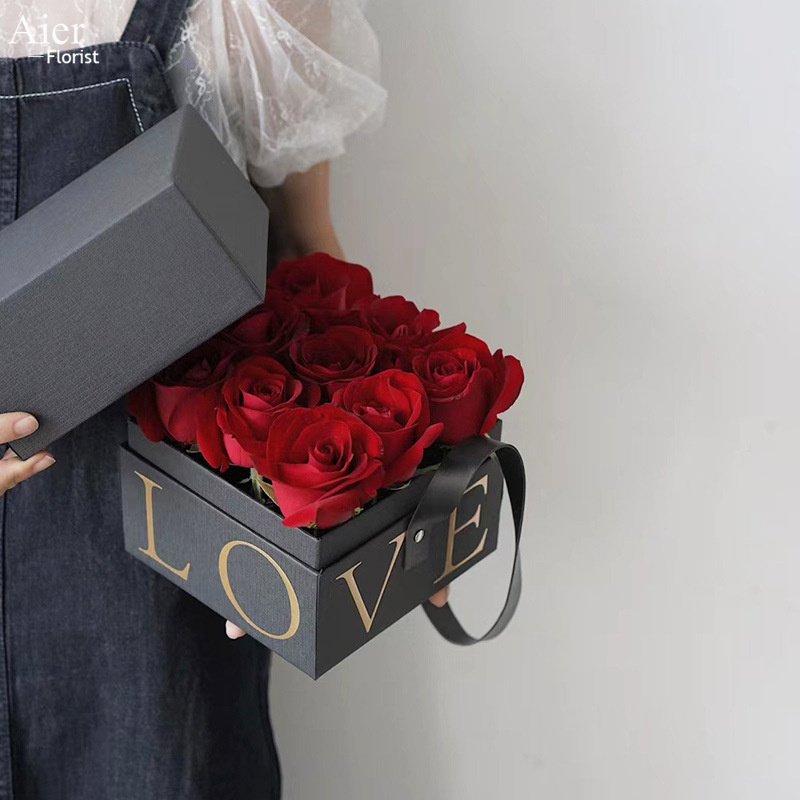 Aierflorist Flower gift box high-grade portable square empty box birthday gift world cover packing box
