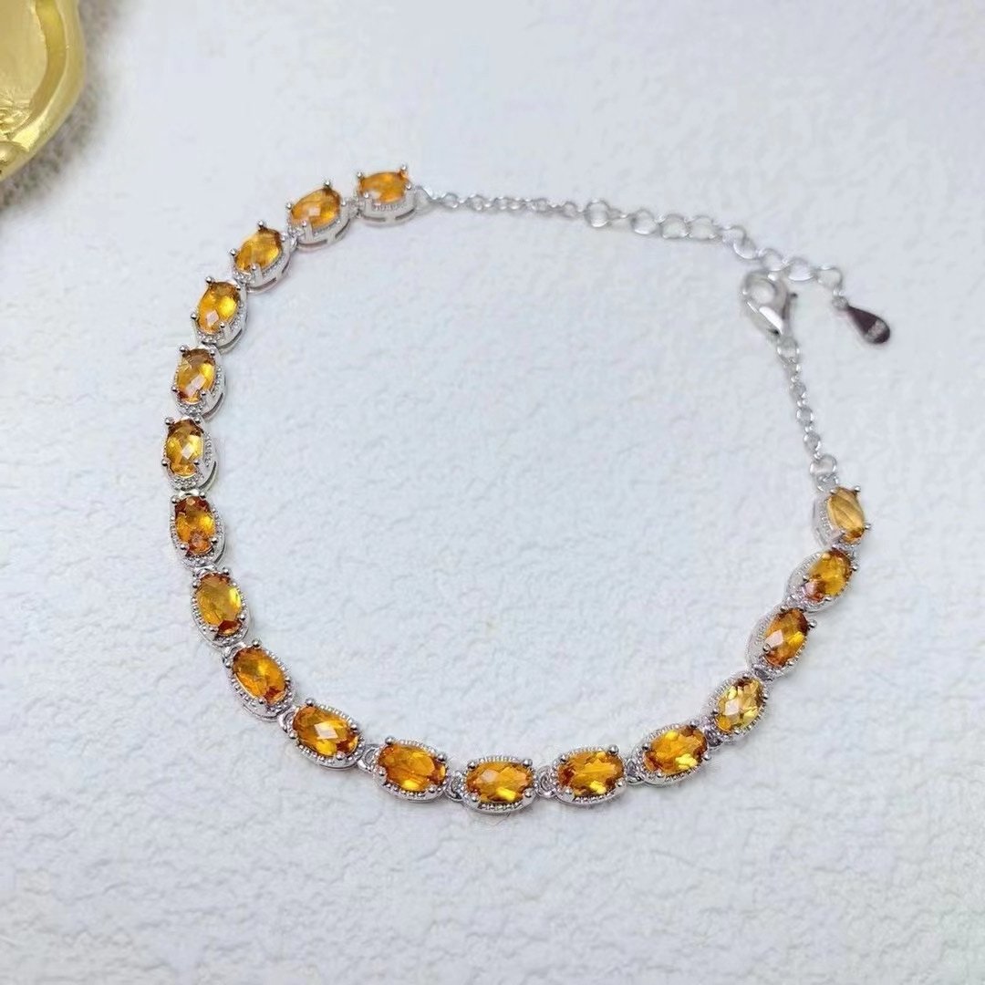 New Design Luxury 925 Sterling Silver Oval Cut Natural Citrine Matching Zircon Adjustable Women Bracelet