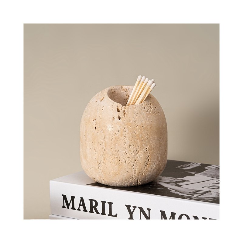 Natural travertine match holder swab cans Nordic style home ornaments