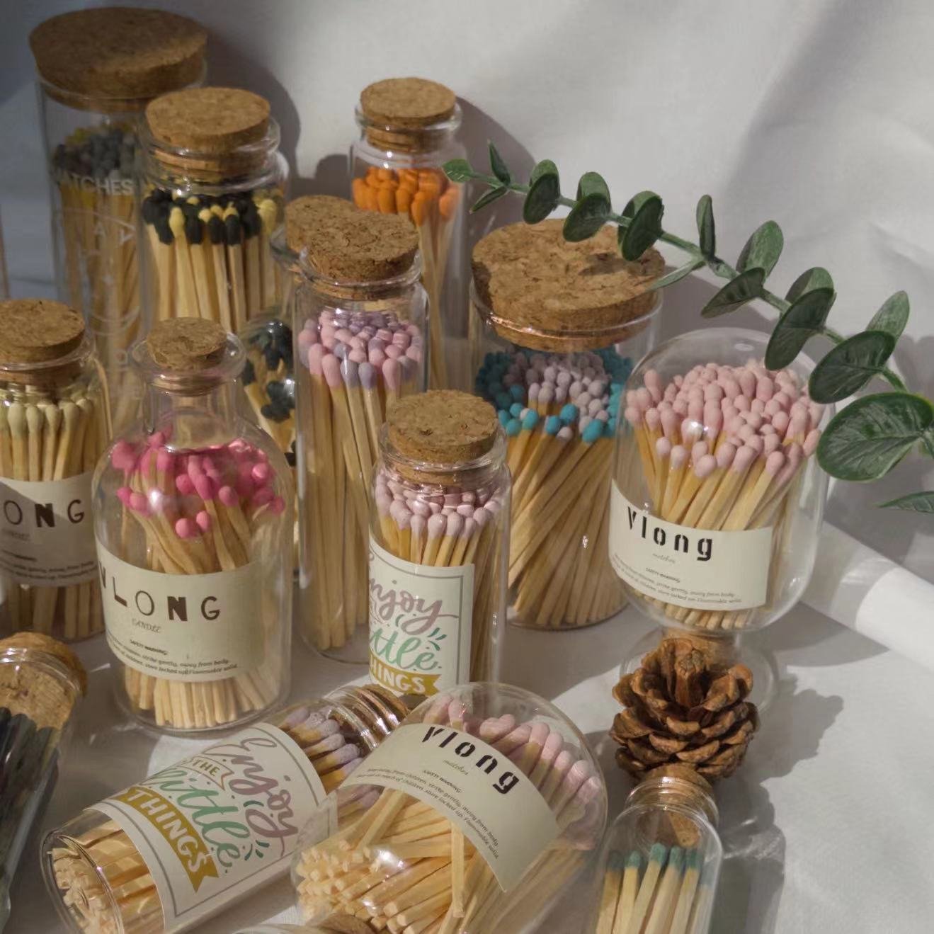 Wholesale Customized Glass Bottle Matches Colored Head Wooden Matchsticks For Candle Jar